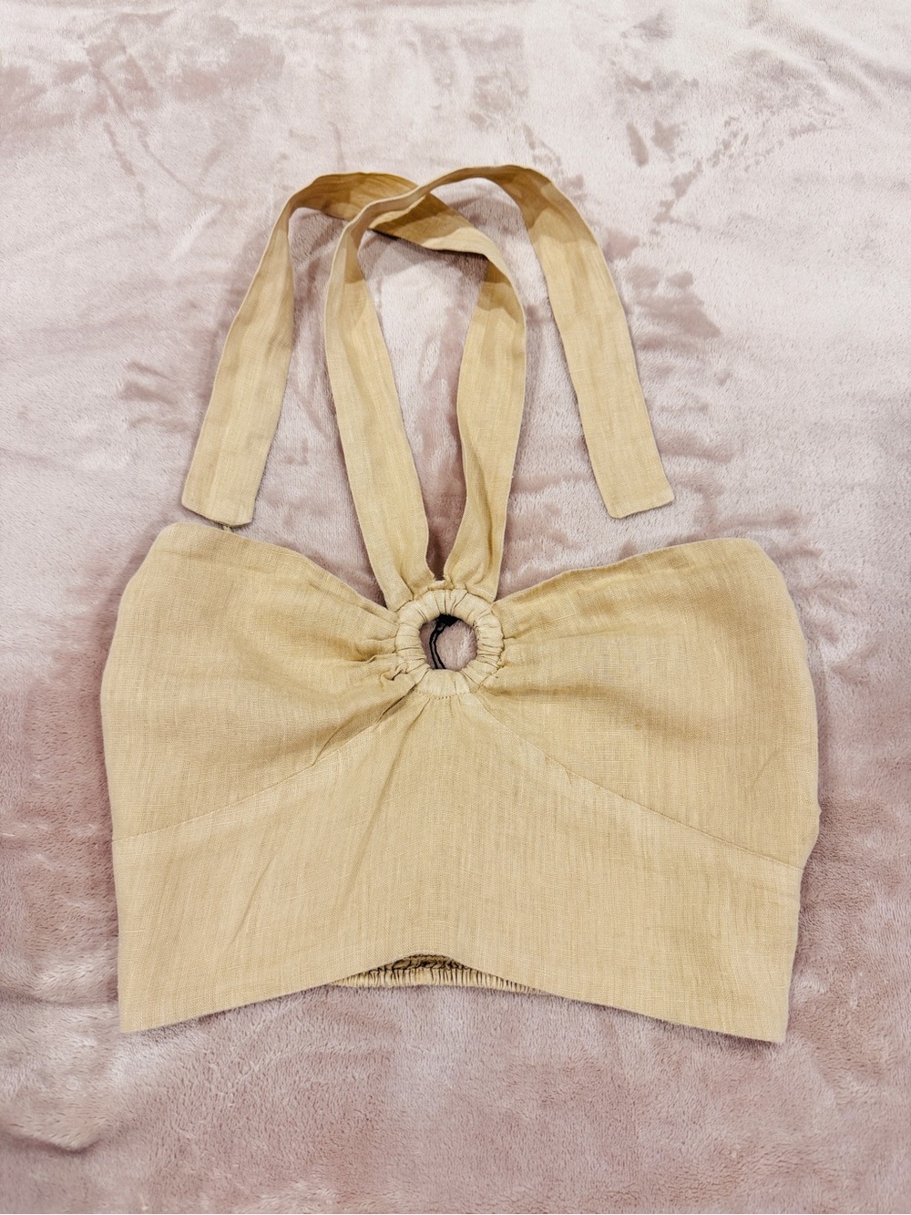 Zara Beige Halter Ring-Detail Crop Top